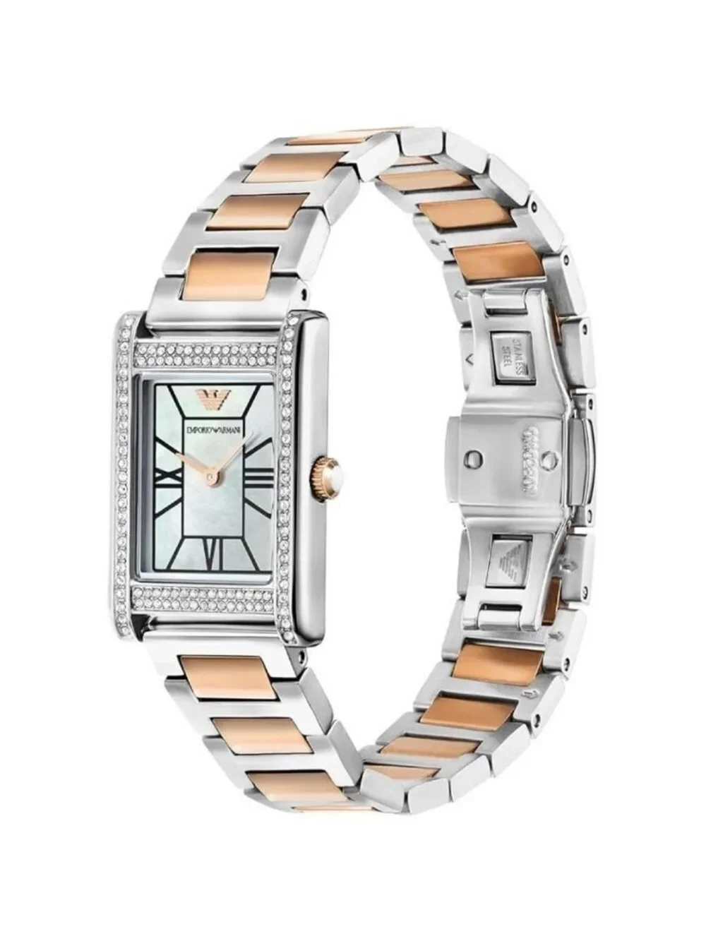 NWT Emporio Armani Quartz Mother of Pearl Dial Two-Tone Ladies Watch